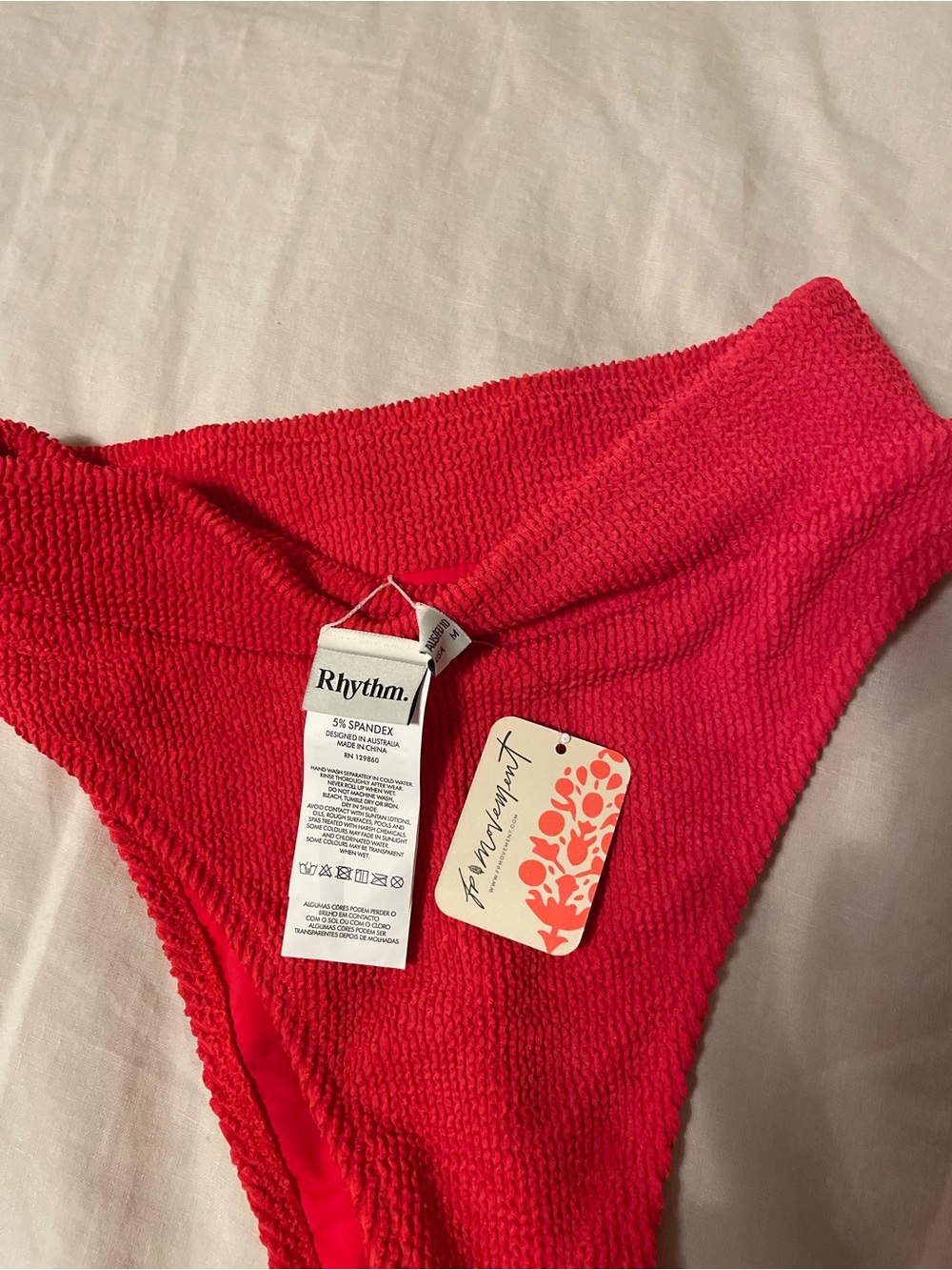NWT Free People Textured High-Cut Bikini Bottom - Red